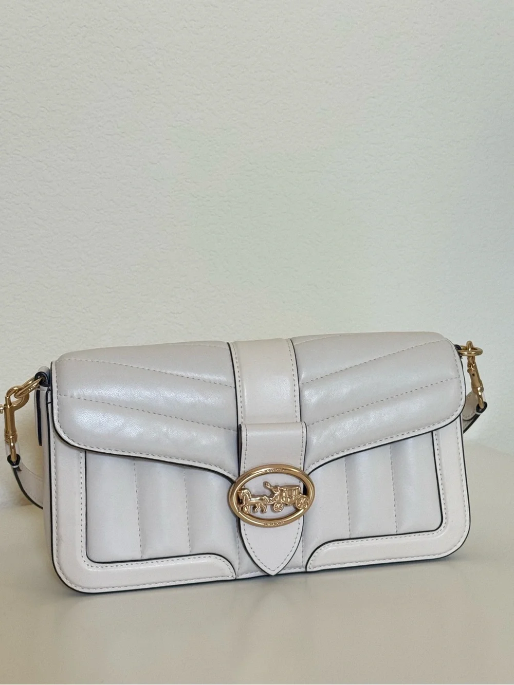 Coach White Quilted Leather Shoulder Bag with Gold Hardware